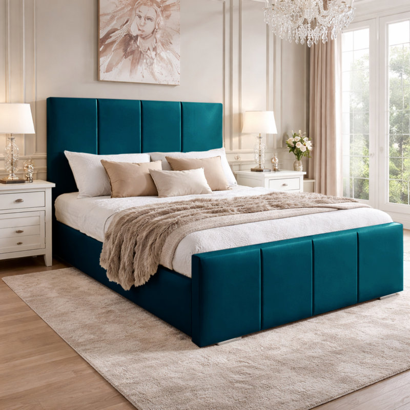 Arden Panel Bed Frame Upholstered Velvet Bed, Super King (6'), Mallard