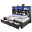 Daybed With Led Headboard, Usb Charging Station And 3 Storage Drawers, Rustic Farmhouse Style-1515437731