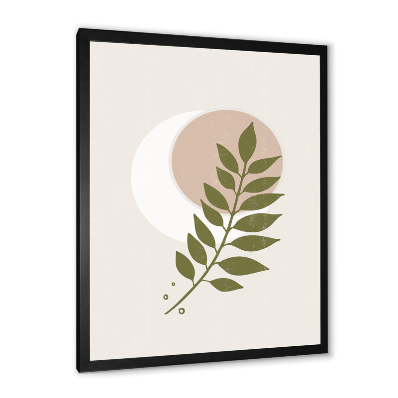 Lune géométrique abstraite avec feuille IV - impression sur toile, H 20 po x l 12 po x P 1,5 po, Toile avec cadre noir