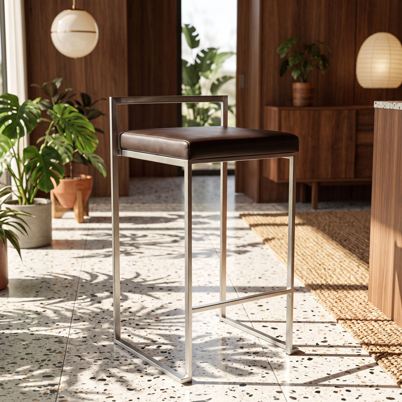 Upholstered Counter Stool with Stainless Steel Frame