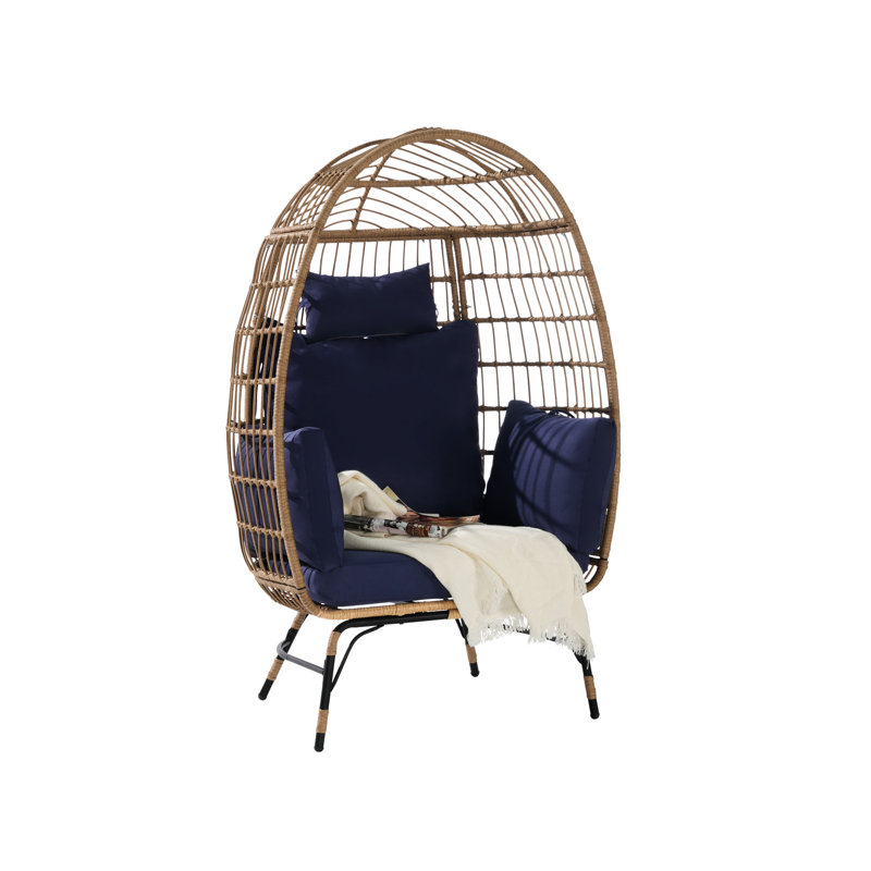 Fauteuil de jardin tissé à la main avec oreiller et coussin imperméables, Bleu très foncé