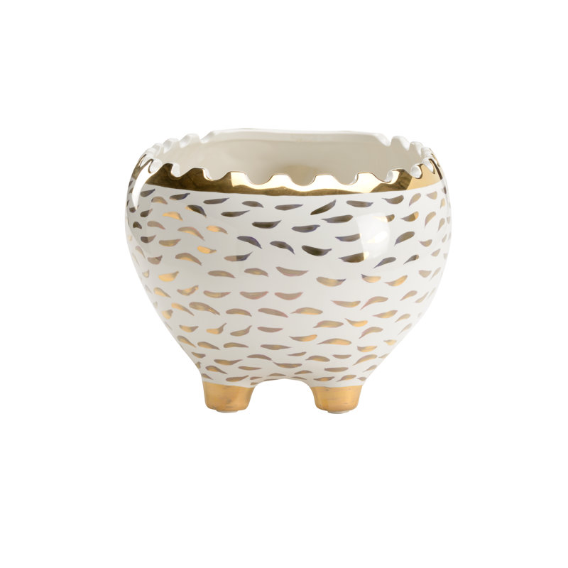 Hedgehog Ceramic Planter, White/Gold