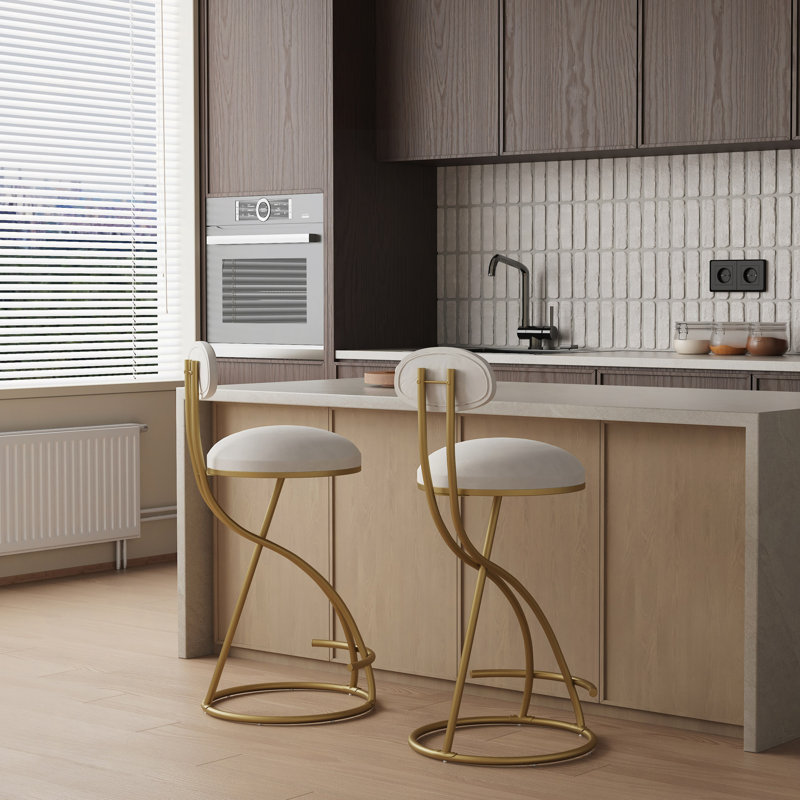Tabouret de bar rond en velours sans accoudoirs avec dossier, ensemble de 2 chaises de comptoir rembourrées pour la salle à manger, îlot de cuisine