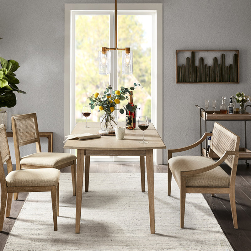 De 2 chaises de salle à manger, dossier en canne, assise rembourrée, base en bois massif, fabrication requise, assemblage requis, chaise 2 d'ombrage brune, structure souple, touche moderne
