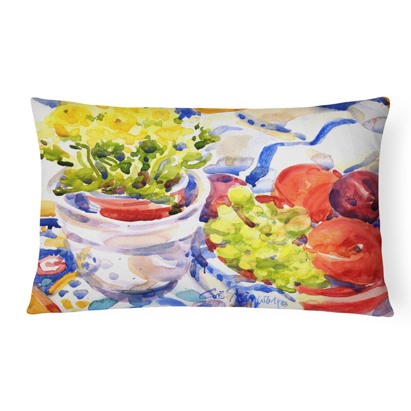 Coussin décoratif intérieur/extérieur pommes, prunes et raisins avec fleurs