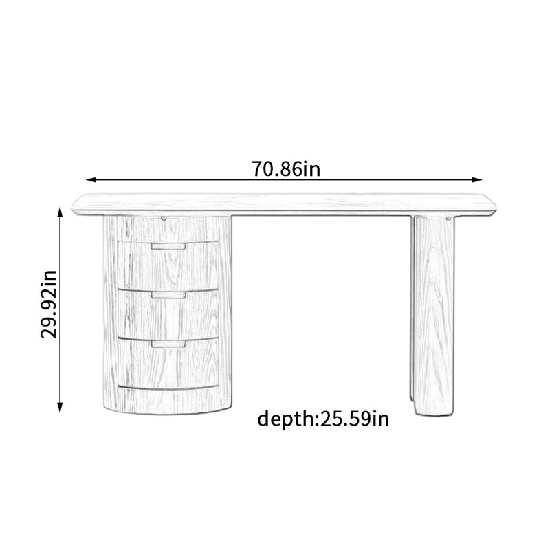 Bureau d'écriture à 4 tiroirs Retro, H 29,92 po x l 70,86 po x P 25,59 po