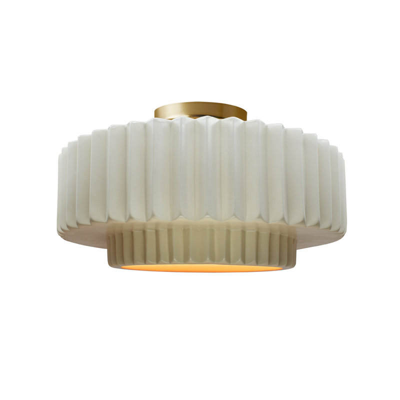 Plafonnier semi-encastré en céramique Radiance, Blanc mat / or champagne, H 7,25 po x l 14,5 po x P 14,5 po, Laiton brossé
