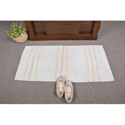 Vintage Turkish Oushak Striped Hemp Kilim Rug for Entryway in Elegant White - Item 10759