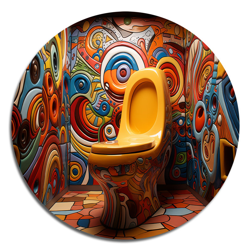 «Modern Bathroom», humour, art rond en métal, H 16 po x l 16 po