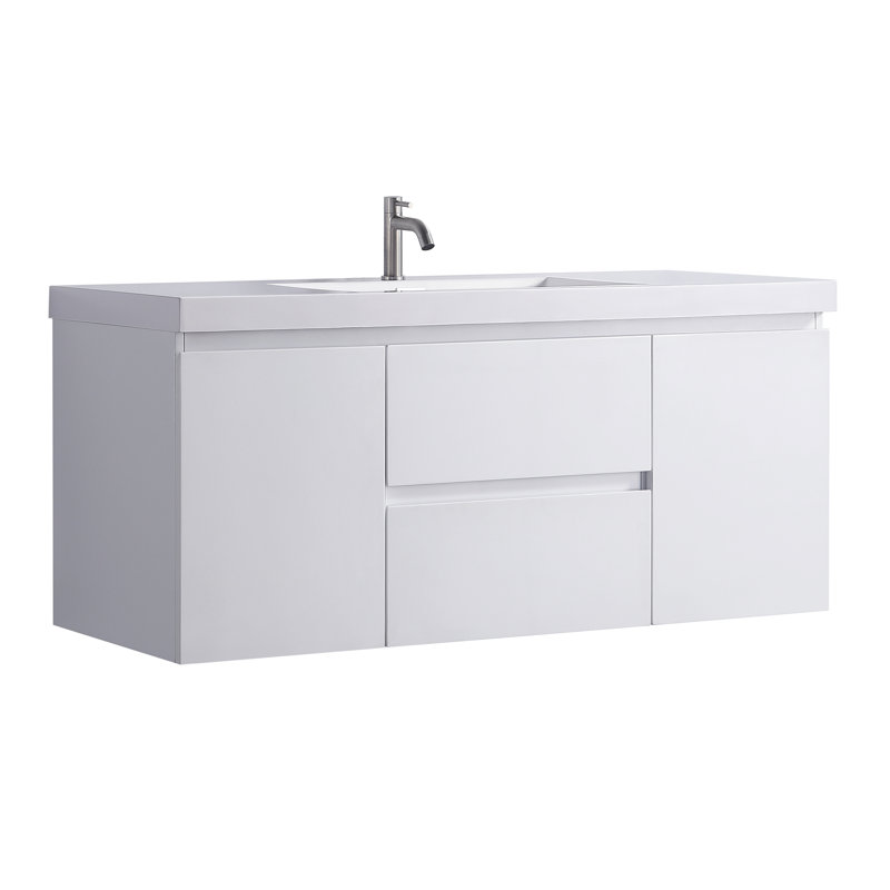  Capot-1 48,00 po X P 19,70 po P 21,60 po Meuble-lavabo mural H en bois blanc avec plateau blanc