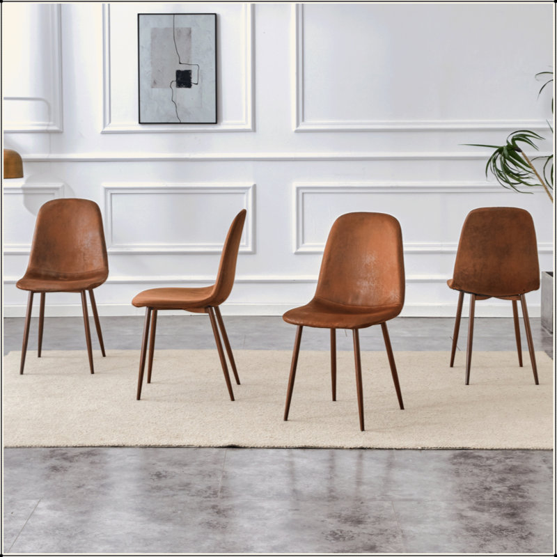 Set Of 4 Suede Backrest And Walnut Color Transfer Legs Chairs - Adding A Touch Of Elegance To Minimalist And Scandinavian Style Homes