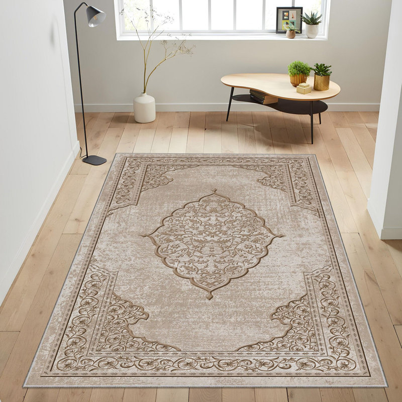 High-Quality Woven Carpet, 5.2 x 7.5 Feet, 100% Polyester, 740 g/m² | Non-Slip Felt Dot Underside, 0.16 in Pile Height | Machine Washable (30°C), Easy to Clean | Stylish Digital Print, Perfect for Living Room & Bedroom