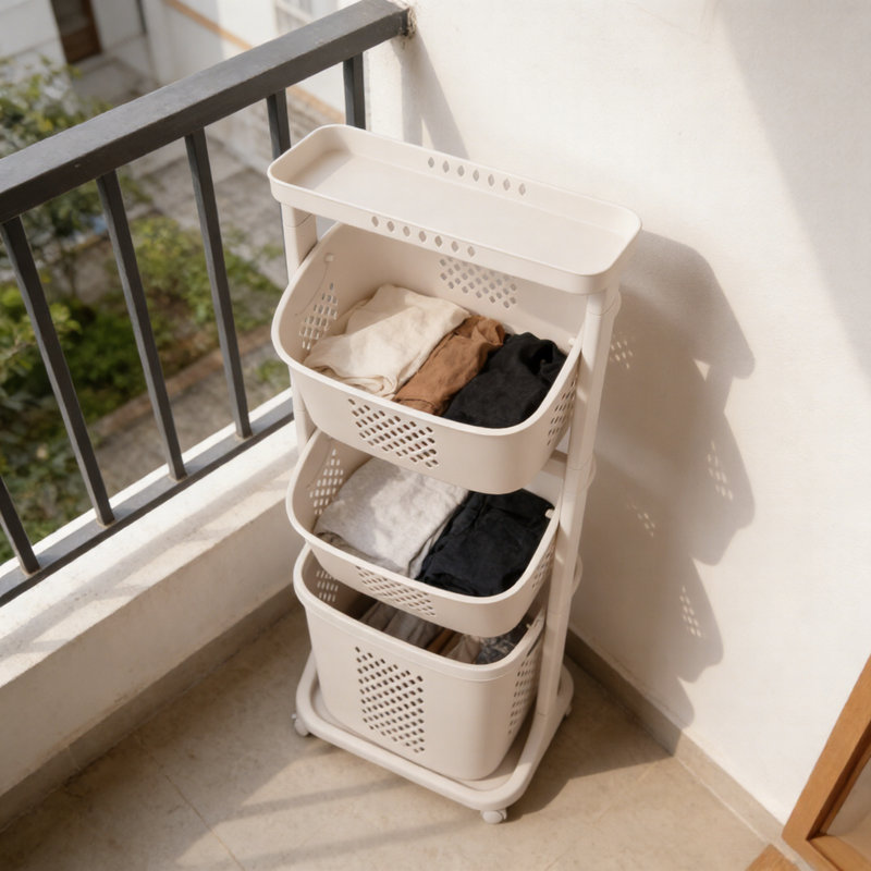3-layer Laundry Basket Sorte，movable Dirty Laundry Basket，multifunctional Household Storage Basket