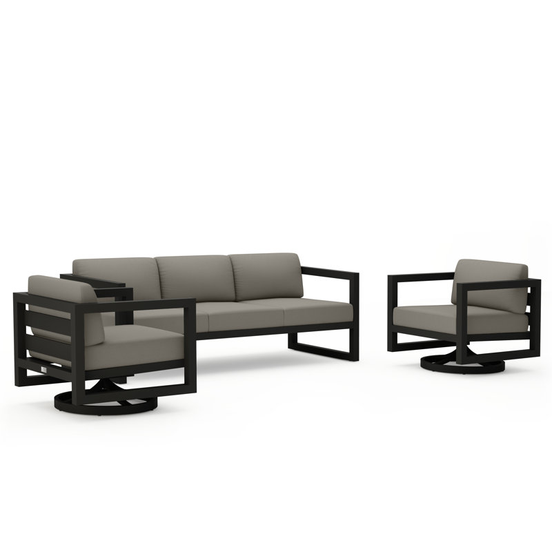 Avion 3 Piece Sofa Set With Swivel, Canvas Charcoal Sunbrella® Canvas, Slate