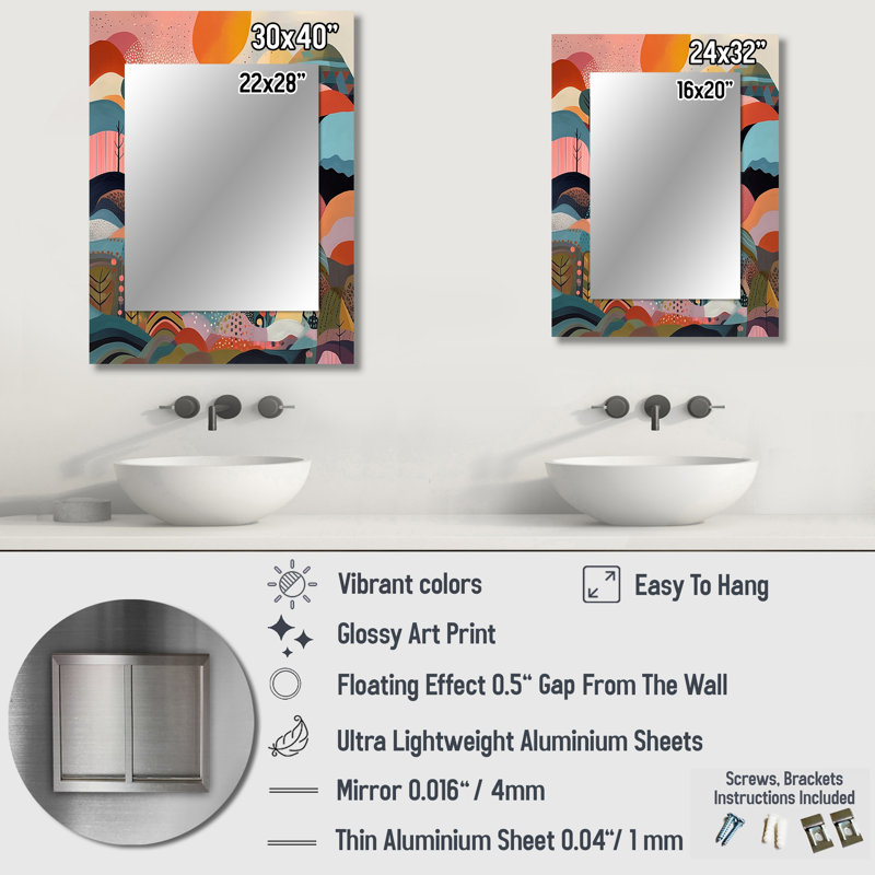 Pink Blue Minimalims Explosion - Modern Wall Mirror, 32" x 24"
