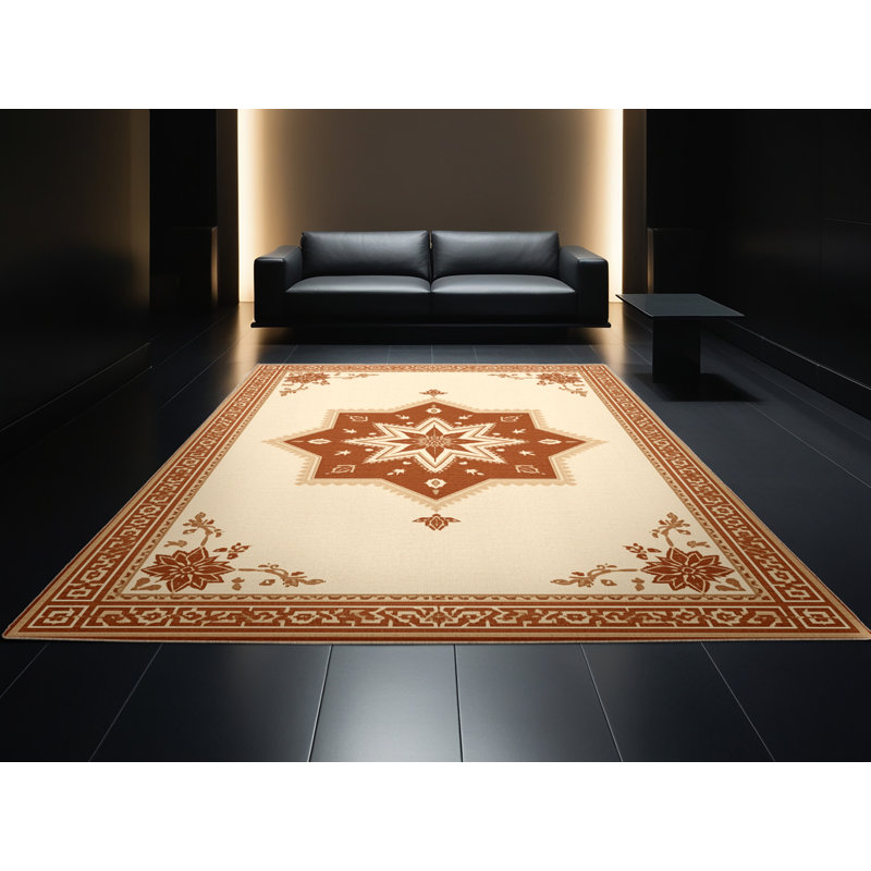 Tapis oriental traditionnel beige lavable à la machine Osiyo - Reliure beige, 3 X 5