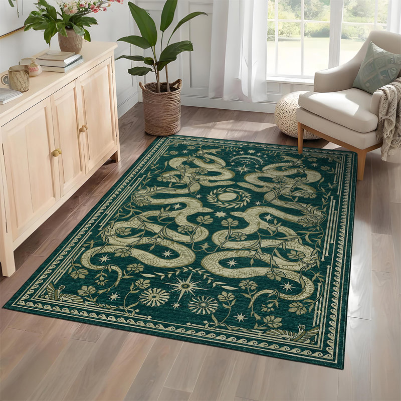 9x12 Area Rugs for Living Room Vintage Gothic Snake Rug with Non Slip Backing, Non Shedding Low Pile Washable Rug Stain Resistant Foldable Mats for Dining Room, Bedroom, Office