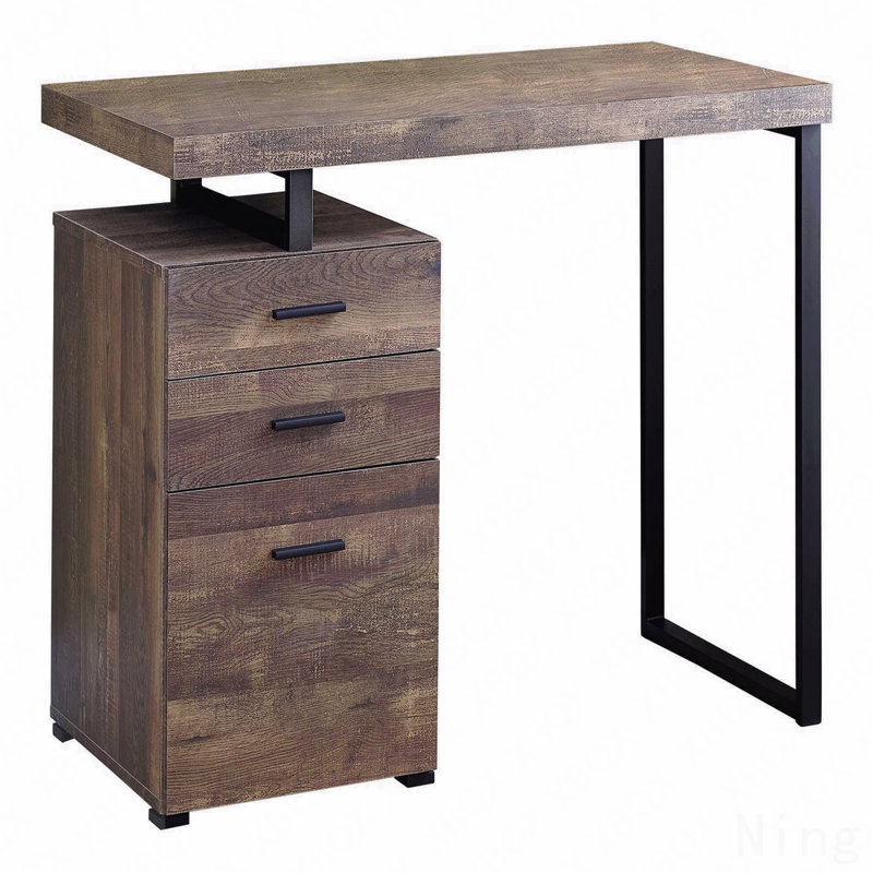 Bureau d'ordinateur, bureau personnel, ordinateur portable, installation à gauche, à droite, tiroirs de rangement, L 48 po, bureau, stratifié brun, métal noir, contemporain, moderne