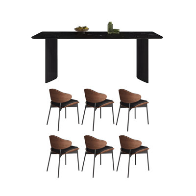 Home black rectangular rock dining table set