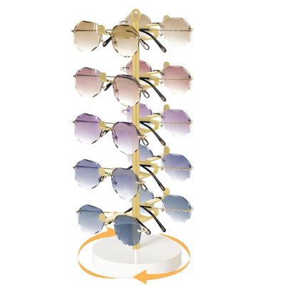 360° Rotating Sunglasses Organizer Metal Eyeglass Holder Stand Sunglass Storage Display Eyeglasses Rack For Up To 10 Pairs Of Eyewear Glasses For Table Dresser Desk Countertop Bedroom