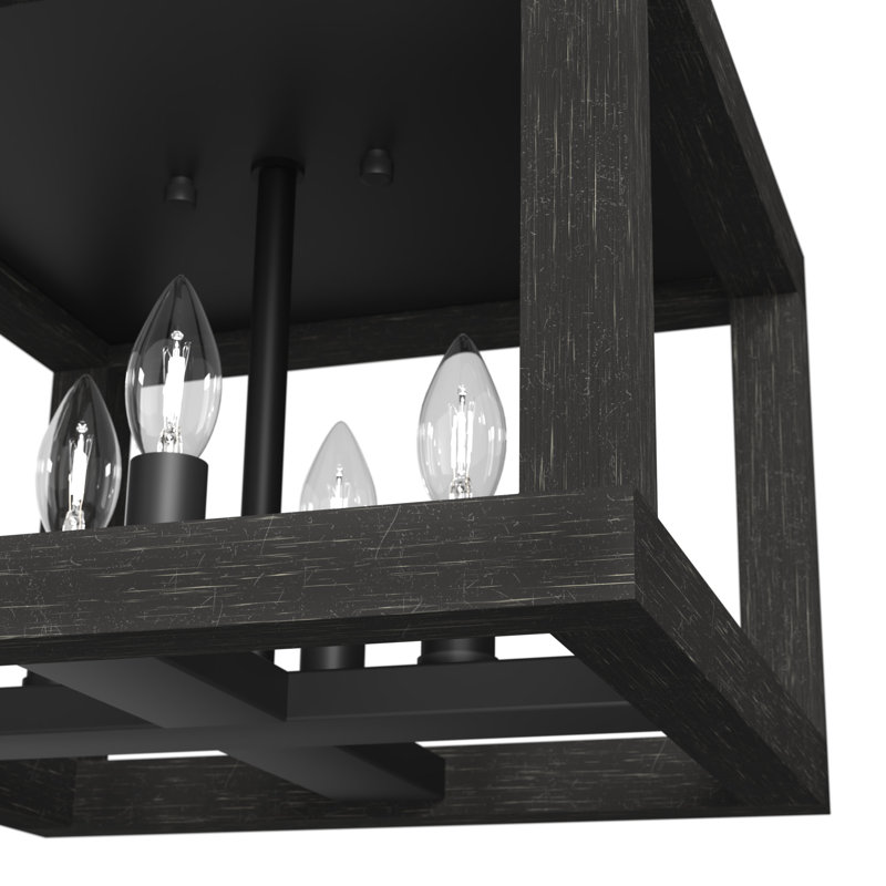 Squire Manor 4 - Light 12'' Lantern Square / Rectangle Flush Mount, Matte Black