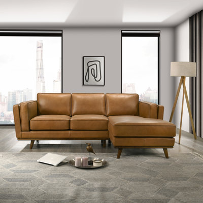 91" Howell Genuine Leather Sectional Mid-Century Modern L-Shaped Sofa with Chaise