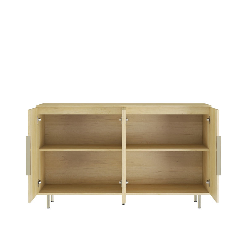 Buffet d'appoint cannelé avec tablettes réglables, Naturel