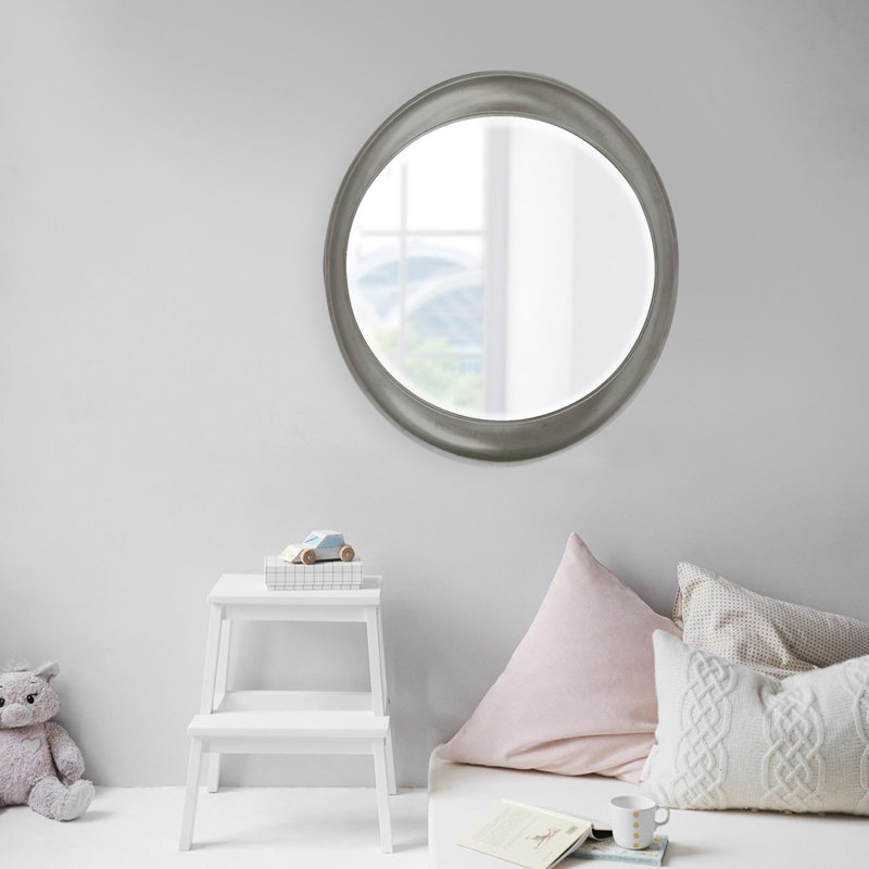 Contemporary Oval Framed Wall Mirror, Nickel