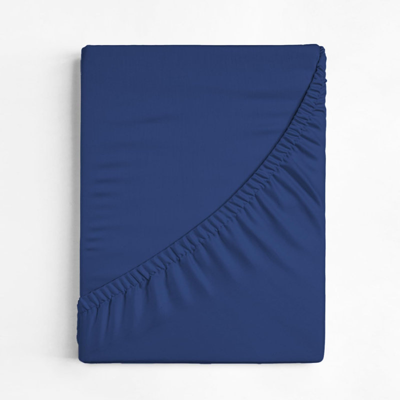 Drap-housse en coton 400 fils à densité de tissage 400, Lit simple, Bleu marine