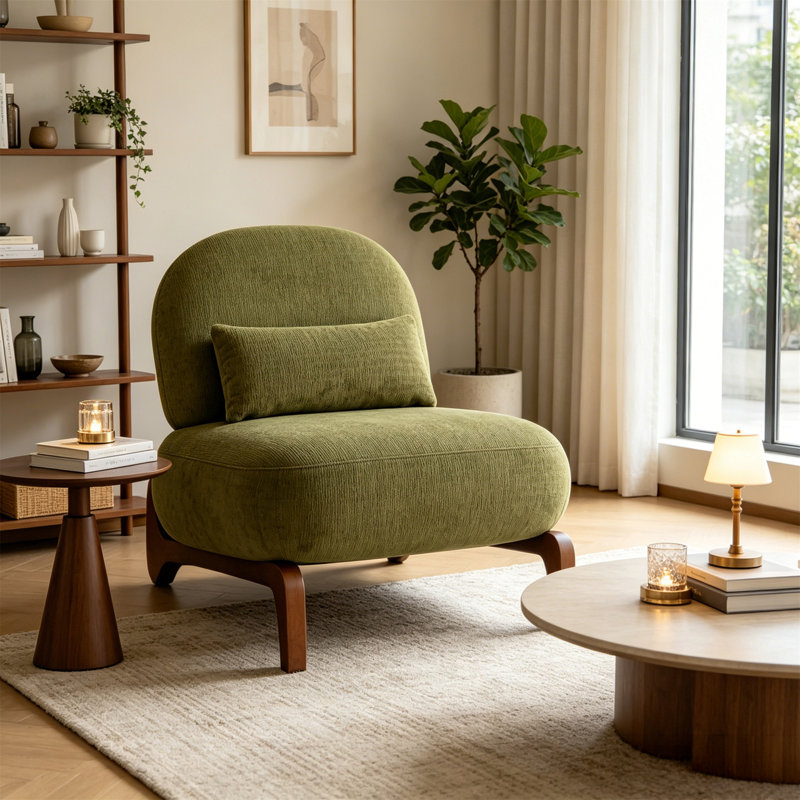 Mignon fauteuil d'appoint avec pieds en bois massif, Green