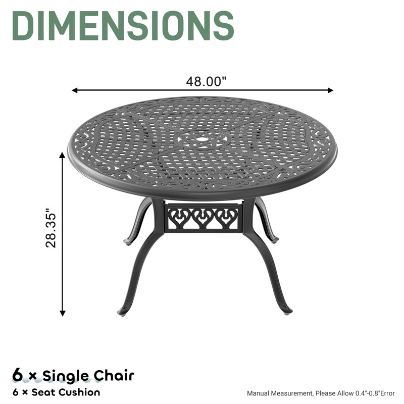Follansbee Round Metal Outdoor Dining Table With Umbrella Hole , 35.48'' in. W 35.48'' in. D, 48''