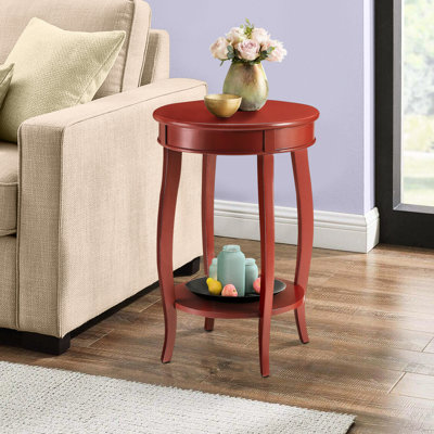 Table d'appoint rouge avec tablette - Mélange de diverses pièces rondes en bois massif fabriquées en bois offrant un rangement pratique qui ajoute une touche de classe à n'importe quelle pièce