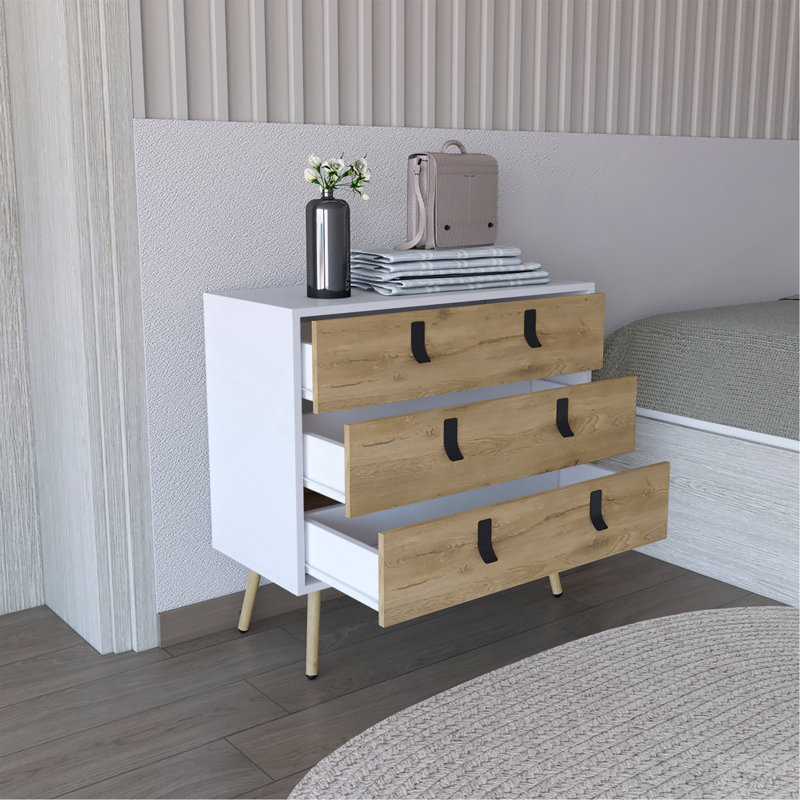 Commode Huna, unité moderne à 3 tiroirs avec poignées