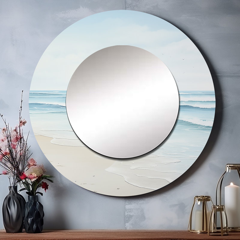 Seppala Beach Photo Tranquil Waters I - miroir mural plage, miroir décoratif rond bleu, impression d'art en métal