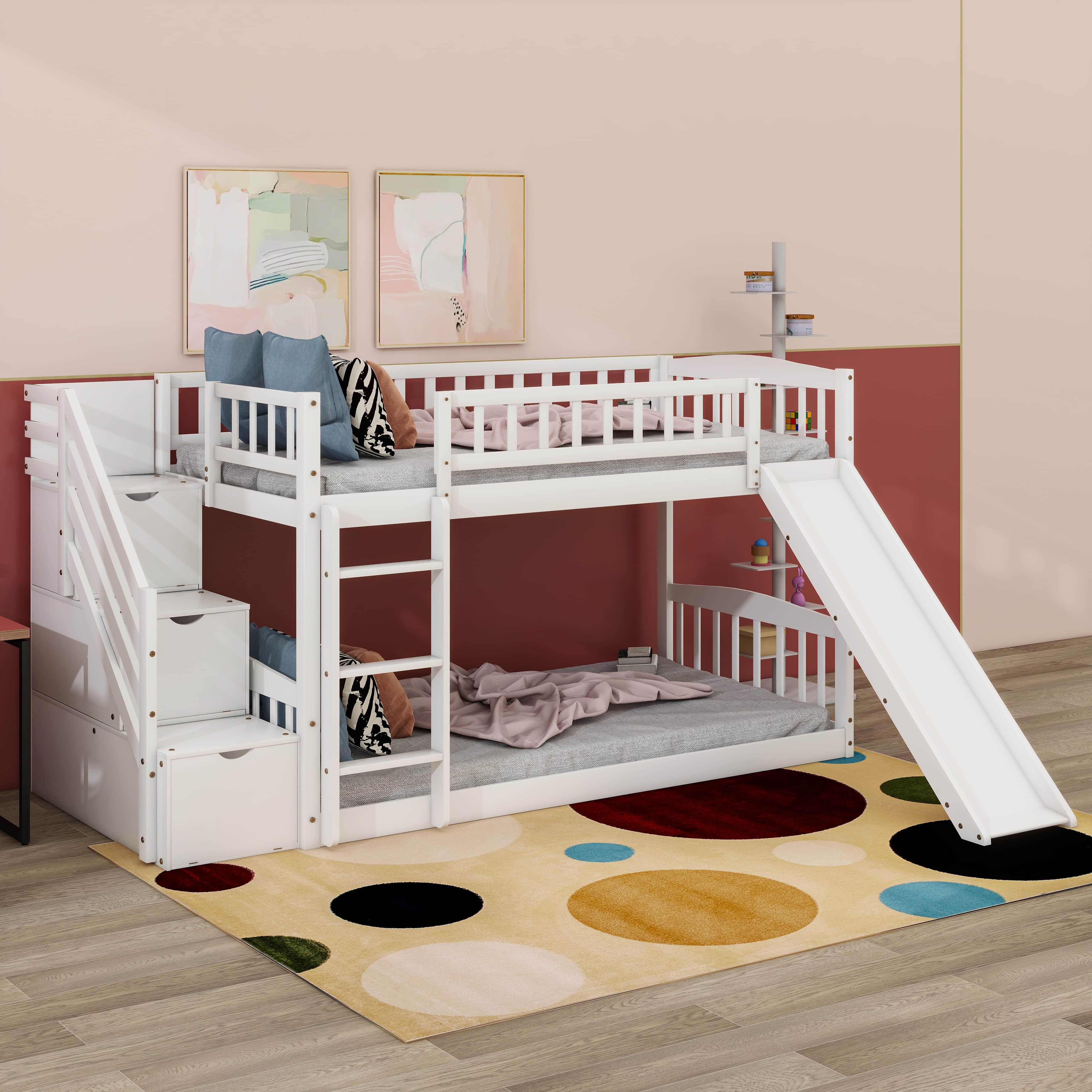 Harriet Bee Stairway Twin Over Twin Bunk Bed With Two Drawers And Slide ...