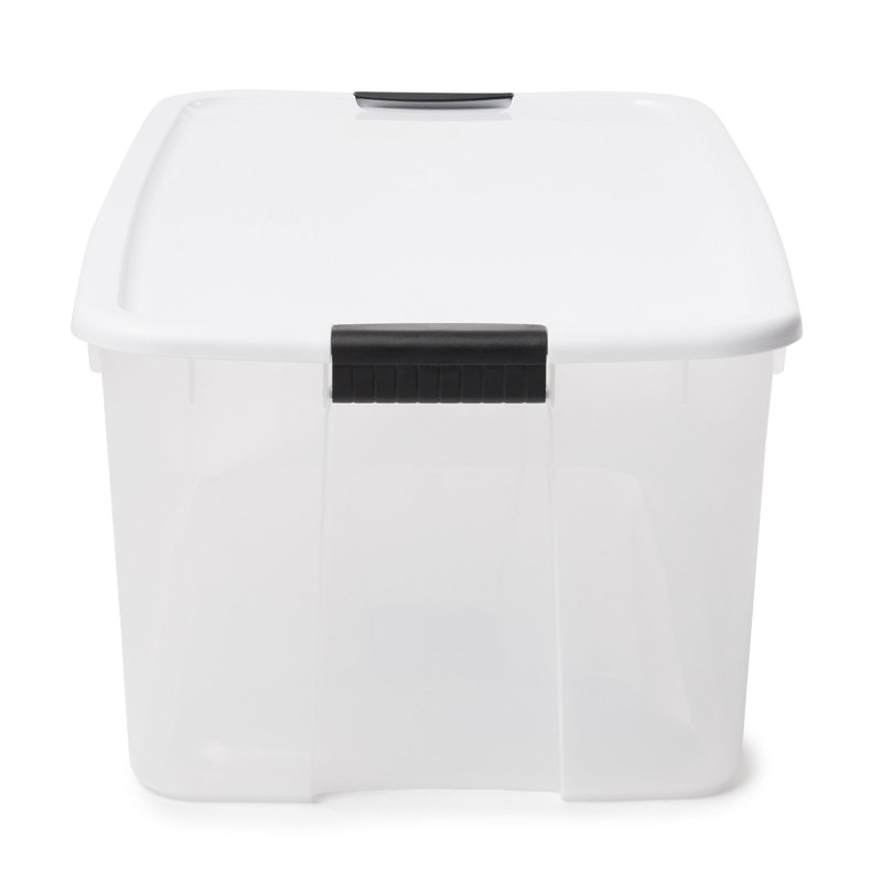 Sterilite Clear Plastic Stackable Storage Bin with White Latch Lid