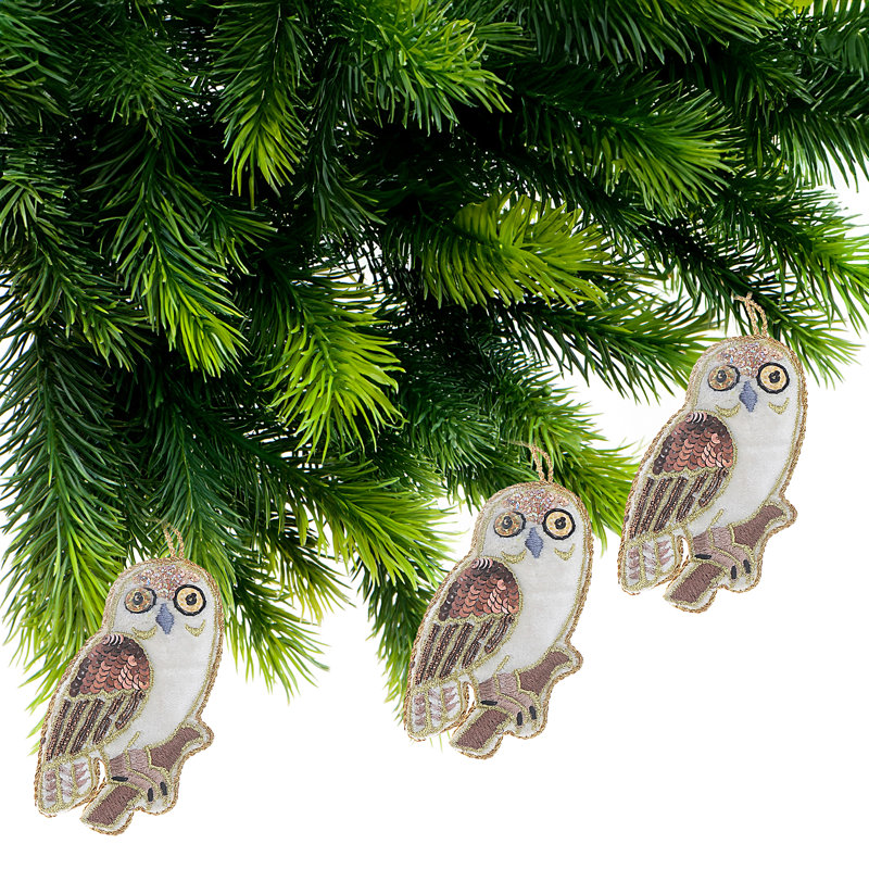 Ornement suspendu à motif de hibou pailleté fabriqué à la main - ensemble de 2