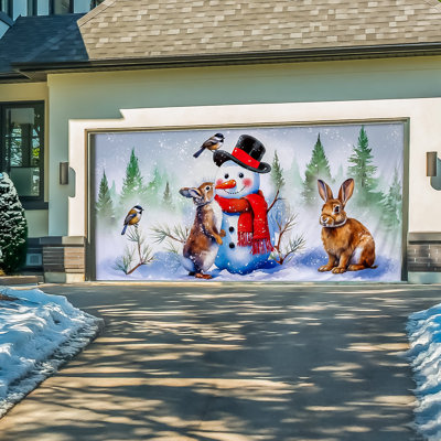 Housse de porte de garage double Bonhomme de neige et ses amis