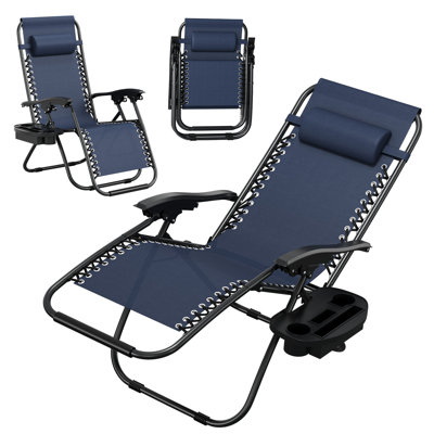 Ensemble de 2 chaises longues d'extérieur inclinables et réglables avec plateau porte-gobelet