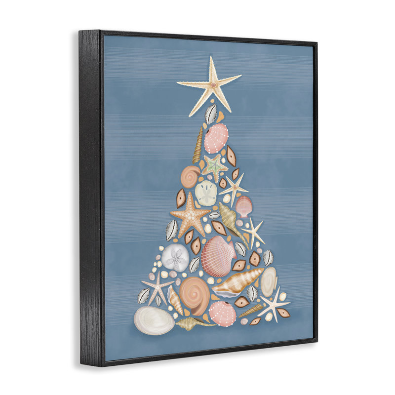 «Coastal Christmas Seashell Tree», estampe numérique de Darlene Seale, H 14 po x l 11 po, Giclée encadrée noir minuit
