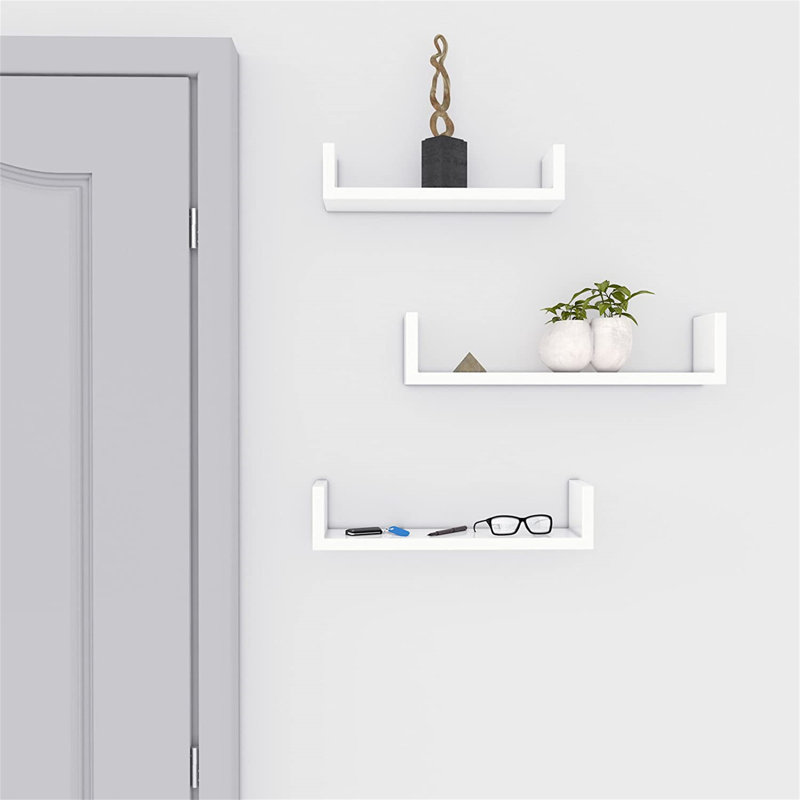 Lamberti 3 Piece Solid Wood Floating Shelf, 10cm H x 60cm W x 15cm D, White