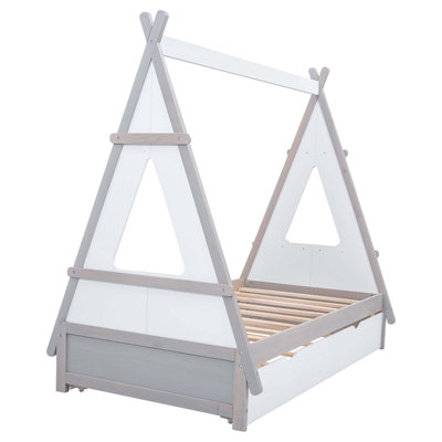 Lit plateforme en bois avec lit gigogne