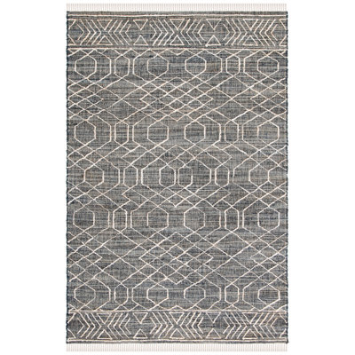 Natural Fiber Hand Loomed Jute/Cotton Southwestern Rug in Ivory/Black