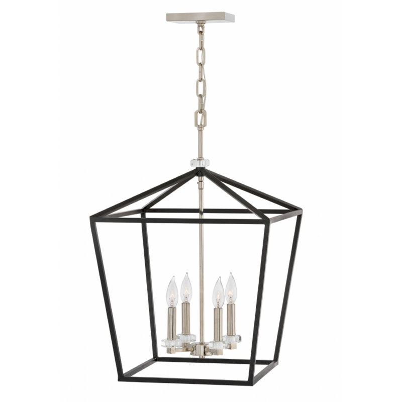 Stinson 4 - Light Lantern Geometric Chandelier, 27.25" H x 18" W x 18" D, Black, Nickel