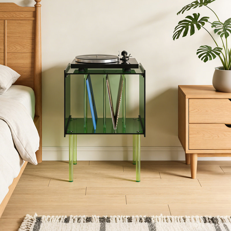 Support de tourne-disque en acrylique avec tablette de rangement, table tournante et table de chevet moderne pour le salon de la chambre à coucher