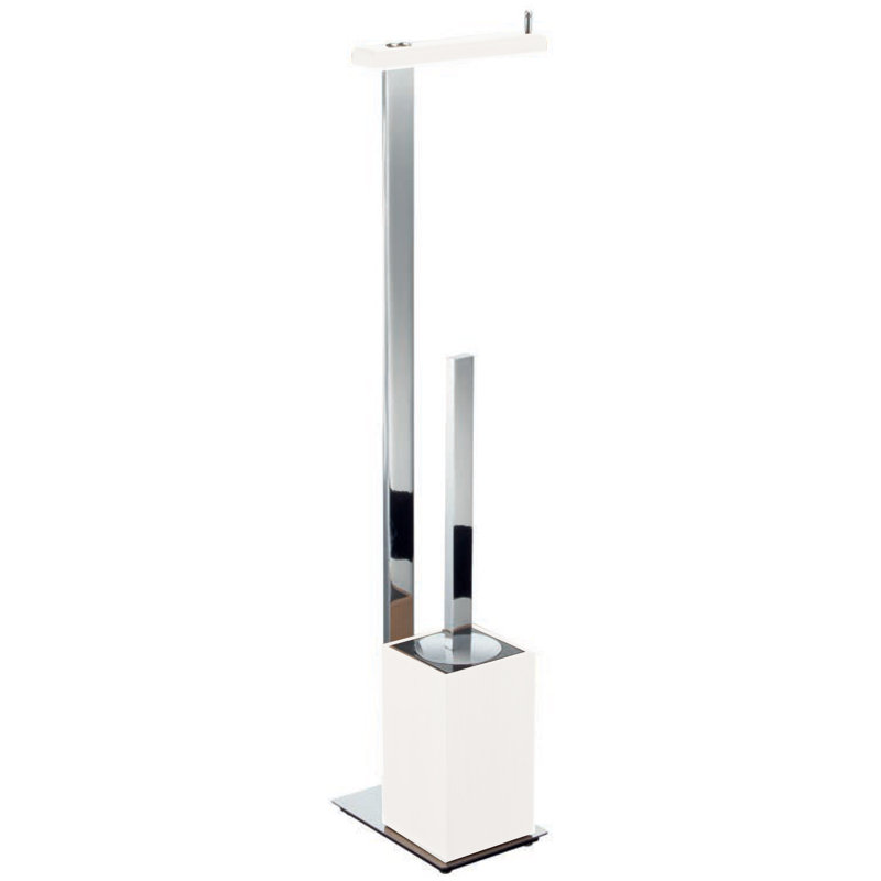 Brosse et support pour toilettes en métal 25,59 ", Chrome / Blanc