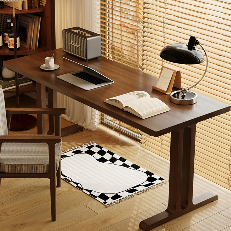 Bureau rectangulaire en bois massif noyer foncé, H 29,53 po x l 55,12 po x P 27,56 po