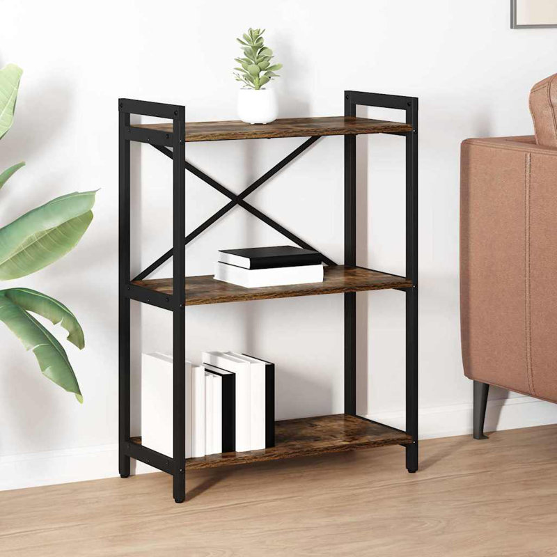 Steel Bookcase, Light Brown, (3 Shelves) 83cm H x 60cm W x 30cm D