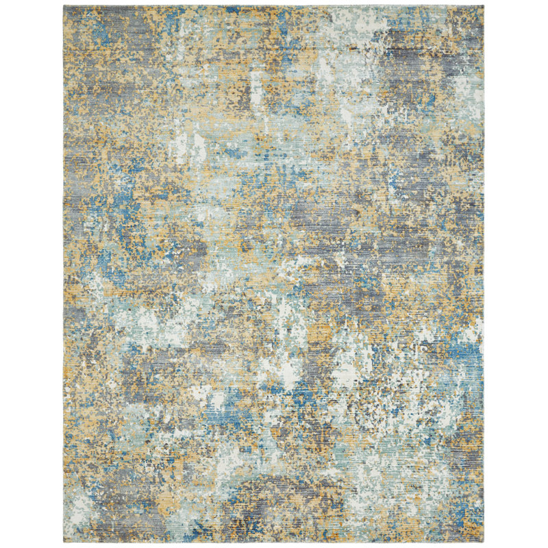 Abstract Area Rug in Yellow, Rectangle 9'6" x 13'