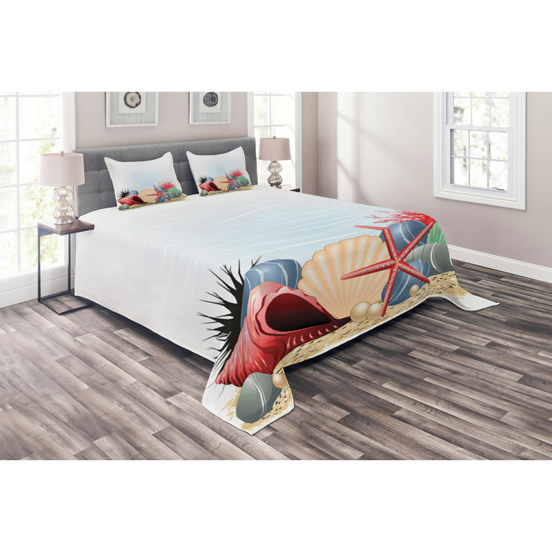 Pearls Coastal Polyester Coverlet, Queen Bedspread + 2 Shams